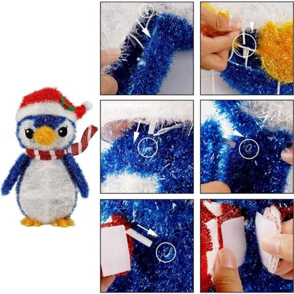 Lighted Christmas Tinsel Penguin Decor, 20 Inch Pre-Lit...